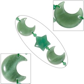 Nupuyai Green Aventurine Crystal Moon Star Tassel Hanging Ornament, Reiki Energy Healing Stones Feng Shui Home Window Car Good Luck Wedding Decor