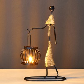 Candle Holder Wrought Iron Unique Shape Hemp Rope Artistic Candelabrum For Bar Decoration Dining Room Table A Type
