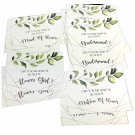 Will You Be My Bridesmaid 16 Cards with Envelopes, Green Greenery Style for 10 Bridesmaids, 2 Matron of Honor, 2 Maid of Honor & 2 Flower Girls Card from Bride to Help Tie The Knot. (Green Leaves)