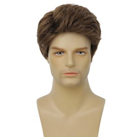 Tseses Short Brown Wigs for Men Straight Hair Natural Synthetic Hair Daily Party Costume Wigs for Male