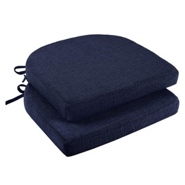 downluxe Indoor Chair Cushions for Dining Chairs, Soft and Comfortable Textured Memory Foam Kitchen Chair Pads with Ties and Non-Slip Backing, 16" x 16" x 2", Navy, 2 Pack