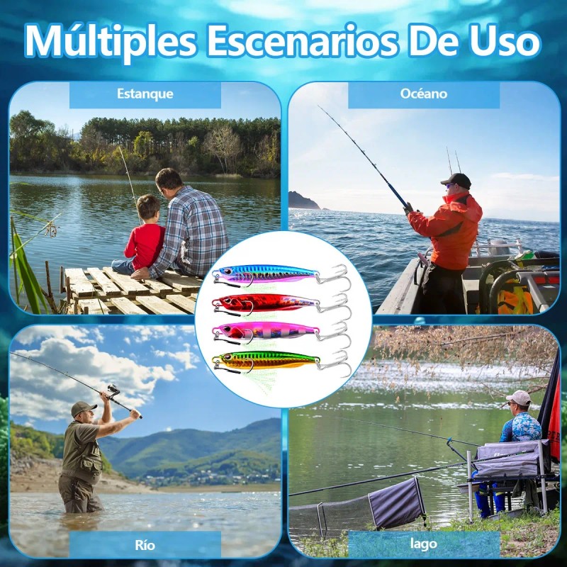 4 Jigs 60g Señuelos Cebo Pesca Lance Largo Láser Mar