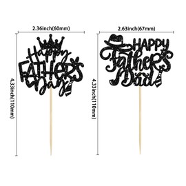 24 piezas de decoraciones para cupcakes con purpurina para el mejor padre, decoraciones para tartas de amor y papá para el día del padre, suministros para fiestas de cumpleaños, color negro