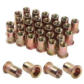 FOMGIIN Pack of 30 Rivet Nuts M5, Carbon Steel Galvanised Rivet Nut Round Internal Thread Flat Head Rivet, Threaded Rivets Rivet Nuts Sleeve Nut Used Rivet Nut for Pipes, Metal Plates