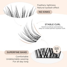 DIY Eyelash Extension Kit, Cluster Eyelash Extensions, Individual Lashes (D17, D-Mix(144 Pcs))