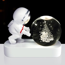 LAMHIMD 3D Astronaut Crystal Ball Night Light, Bola de Cristal Galaxia Saturno, Santa Claus Crystal Ball Night Lamp, Creative Night View Astronomical LED Universe Lamp (Santa Claus)