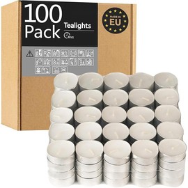 Tealight Candles - 4 Hours - Giant 100,200,300 Bulk Packs - White Unscented European Votive Smokeless Tea Lights for Shabbat, Weddings, Christmas, Home Decorative- 100 Pack - Colour: 100 Pack