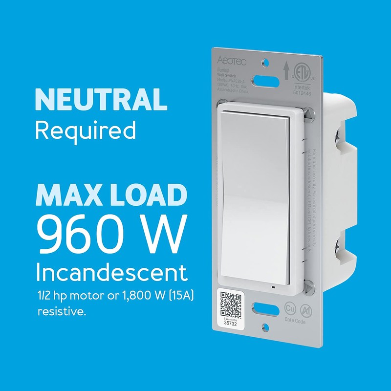 Zwave Light Switch: Aeotec Wall Switch, 3 Way, Repeater, On