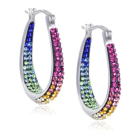 Crystal Hoop Earrings For Women Rhodium Plated Oval Inside Out Earring Party Jewelry Gift