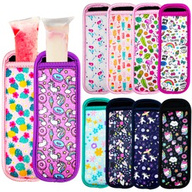 AMUSEPROFI 10 Pack Reusable Popsicle Holders Ice Pop Sleeves Anti freezing Ice Pop Holders Ice Freezer Protective Cover Washable Ice Pop Neoprene Insulator Sleeve