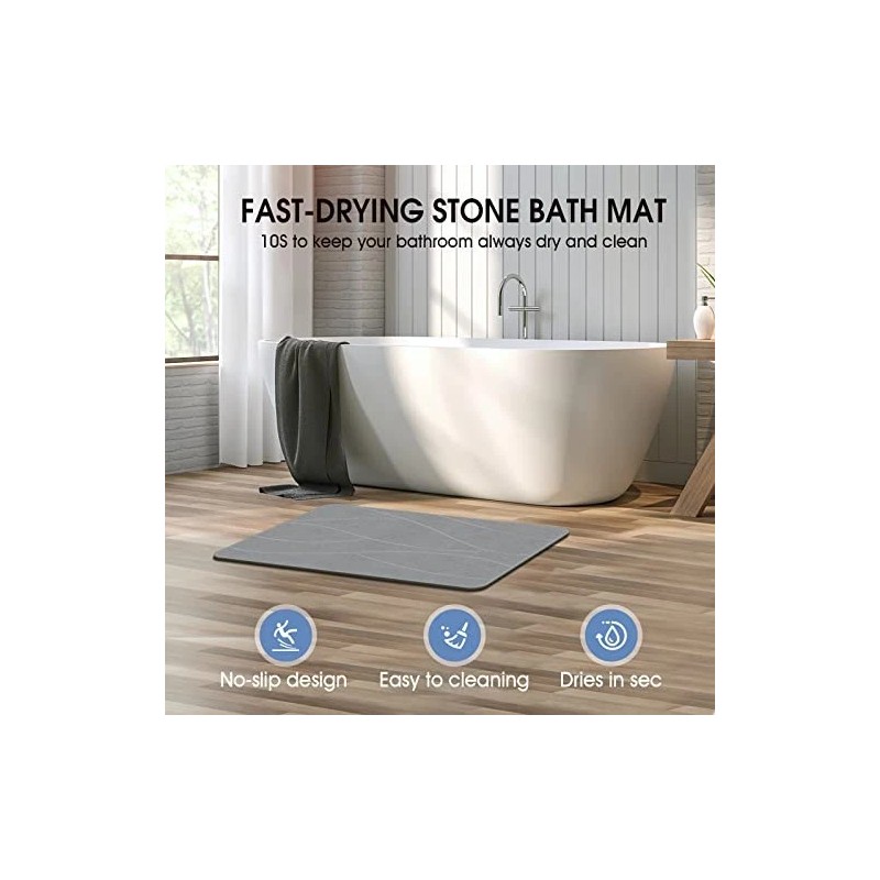 VEELOIM STONE BATH MAT DIATOMACEOUS SHOWER MAT NON-SLIP SUPER ABSORBENT
