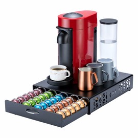FlagShip for Nespresso Pod Holder Vertuo Capsule Storage Pod Organizer Coffee Bar Design And Coffee Machine Stand Black Metal(50 Pods Capacity)