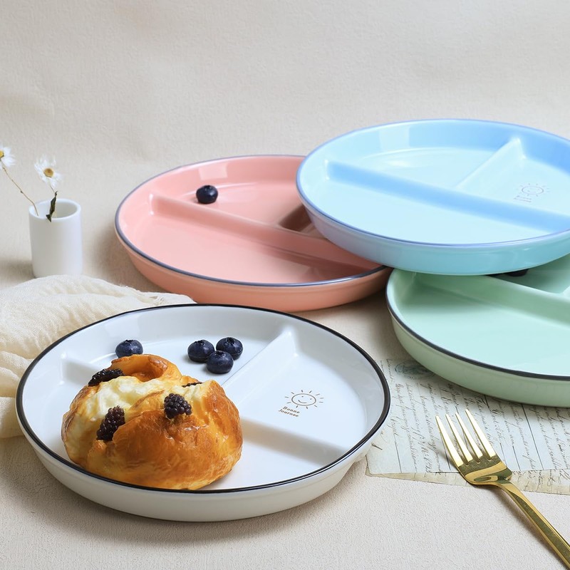 SOCOSY Round Shape Smile Sun Ceramic Divided Plate Dessert Salad