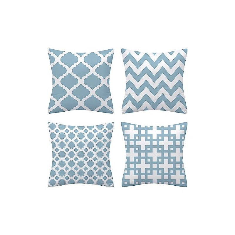 Set of 4 Luxton Aqua Blue Hamptons Cushion Covers Home