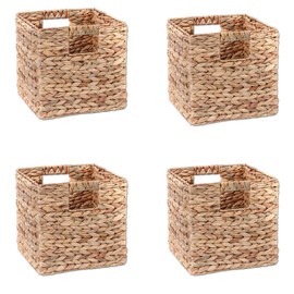 Trademark Innovations Foldable Hyacinth Storage Basket with Iron Wire Frame (Set of 4)