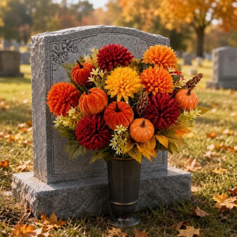 BobbleT 15 Pcs Fake Artificial Fall Mums with Pumpkin Picks,Faux