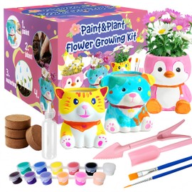 Paint & Plant Flower Growing Kit for Kids - 4 Set DIY Animal Pattern Ceramic Painting Kit, Kids Gardening Set, Arts & Crafts for Ages 8-12, Birthday Gifts for 6 7 8 9 10 11 12 Year Old Girl