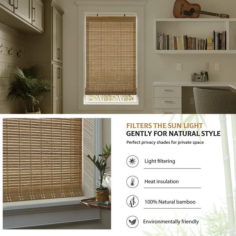 Cordless Bamboo Blinds, 35"x48", Brown206