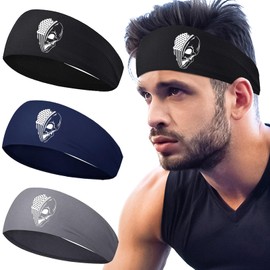 3 Pcs Sweat Bands Headbands Men Skull American Flag Sports Sweatbands for Men Women Workout Headbands for Mens Cooling Headband Running Head Bands for Mens Sweat Band Hairband for Gym Yoga Tennis Gift