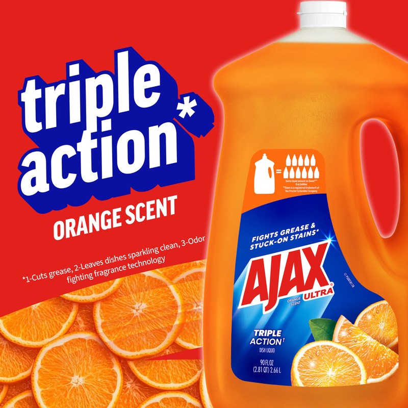 Ajax Ultra Liquid Dish Soap Orange Scent, Triple Action, 90
