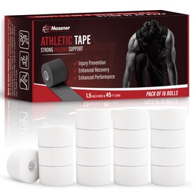 Massner Athletic Tape–16 White Roll Value Pack –1.5 Inch Wide x 45ft Long – Strong Adhesion, Sweat-Resistant, Easy Tear – Hypoallergenic, Latex-Free Sports Tape for Ankle, Wrist, Football & Recovery