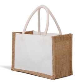 TopTie 12 PCS Small Jute Tote Bags, White Canvas Mini Tote Gift Bag 8.6 x 6.3 x 5.1 Inches
