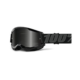 100% Strata 2 Sand Motocross & Mountain Bike Goggles - MX and MTB Racing Protective Eyewear (Black - Smoke Lens)