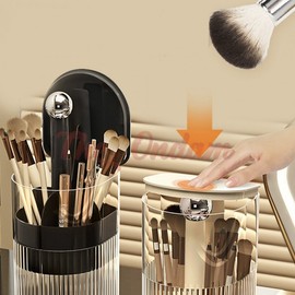 The Ondam Semi-Automatic Makeup Brush Holder Brush Case Mini Brush Case Transparent Brush Holder Silver Black