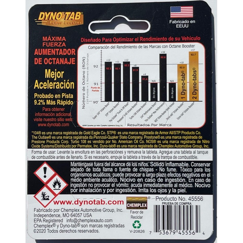 Dyno-tab Aumentador De Octanaje 6 pastillas de 0.5-g c/u (12)