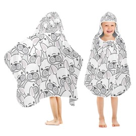 Blueangle Kids Bath Towel Wrap - French Bulldog Hooded Kids Towel - Super Soft Absorbent Quick Dry Toddler Shower Pool Beach Towel