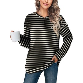 OFEEFAN Soft Sweatshirts for Women Plus Size Long Sleeve Tops Pullover Striped Shirts XL