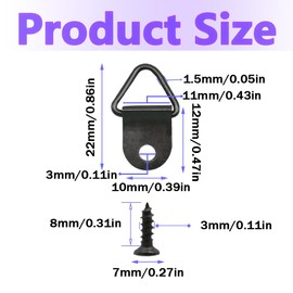 Ruidee 100 Pcs Picture Hanging Kit,Small Triangle Ring Picture Hangers Frame Single Hole Picture Hang with Screws for Hanging Photos Frame Cross Stitch Clock Paintings Mirrors Artwork （Black/XS）