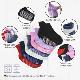 Debra Weitzner 12 Pairs Non-Slip Toddler Ankle Socks With Grips for Baby Boys and Girls Anti-Slip Socks for Infant's Kids, Girls Pattern, 6-12 Months