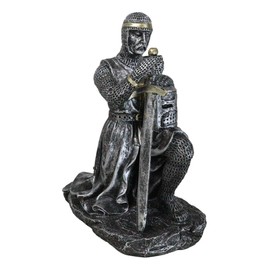 Ebros Gift Medieval Knighting Ceremony Dubbing Suit of Armor Crusader Knight with Sword and Helmet Figurine 6" Tall Renaissance Knighthood Knights of The Cross Decor