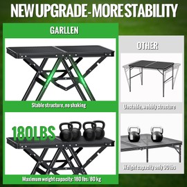 GARLLEN Folding Grill Table, Portable Barbecue Table with Triangular Support, 3 Adjustable Height Aluminum Outdoor Tables with Heat-Resistant Mesh Desktop for BBQ, Picnic, Camping, 23.6" L x 15.7" W