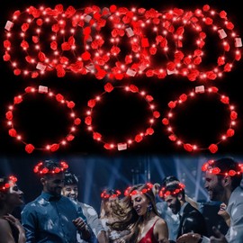 YOFOBU 24PCS LED Flower Crown,Red Light Up Flower Headband for Women,Glow in The Dark Flower Wreath Crowns for Weddings,Brides,July 4th,Birthday Beach Party Favors