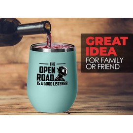 Sport Bike Teal Edition Wine Tumbler 12oz - The Open Road - Boys Girl Teenagers Adults Bike Lover Athletes Cycling Riding Activities Gloves Helmet