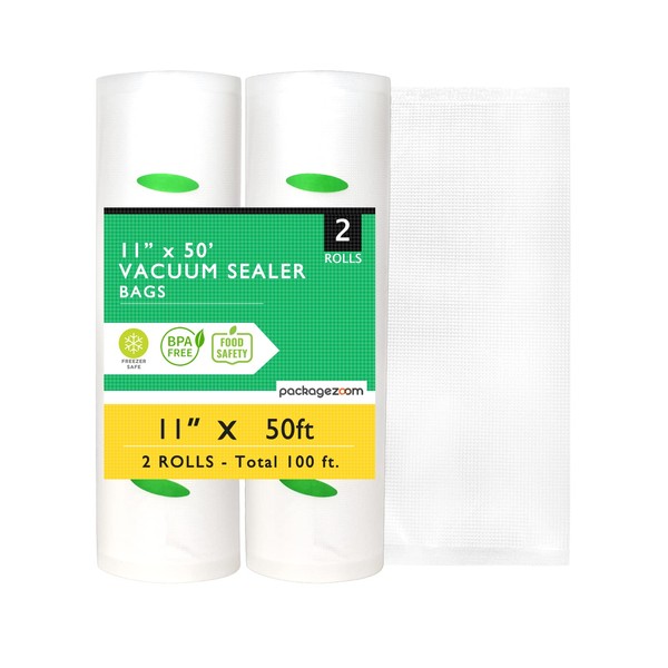 PackageZoom 11"x50 ft Vacuum Sealer Bags 2 Pack Rolls BPA-Free Vacuum Sealer Roll For Food Storage, Meal Prep, Sous Vide Heavy-Duty Universally Compatible Freezer Sealer Bags