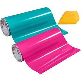 ORACAL 651 Multi-Color Vinyl Starter Kit 12" x 5ft 2-Roll Bundle Including Hard Yellow Detailer Squeegee (Turquoise/Bright Pink)