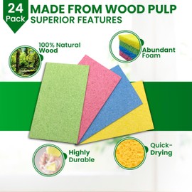 MMG Prime Cellulose Sponges – 24-Pack Multicolored Compressed Sponges – Natural Sponges for Kitchen – Biodegradable Sponges for Cleaning, Dishes, DIY Cutouts – Non-Scratch and Quick-Dry