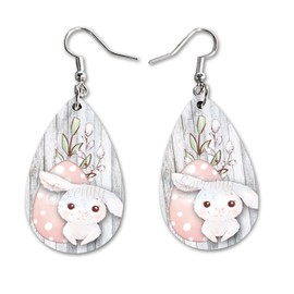 Easter Bunny Egg Dangle Earrings Set | Cute Girls Womens Jewelry Earings | Double Sided Print | Spring Holiday Gifts | Passover Sunday Girls Decorations Girlfriend Wife Adorable Fashion Accessories