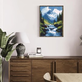 MAXBYE Landscape Paint by Numbers Kits for Adults Beginners with Wooden Frame, Easy Canvas Paint by Numbers Mountains and Rivers, DIY Oil Painting Art Kit for Home Wall Decoration 12X16 inch