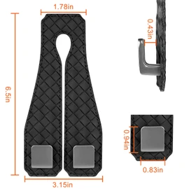 2 Pack Car Seat Headrest Hooks, Nappa Leather Car Back Seat Hangers for Purses and Bags, Woven Design with Double Dual Zinc Alloy Hooks for Car Organization and Storage(Black)