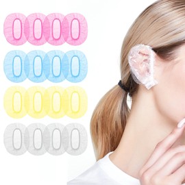100 PCS Disposable Ear Covers for Shower Hair Salon Care Ear Protector Ear Defenders Ear Caps Waterproof for Shower (4 colours clear+pink+blue+yellow)