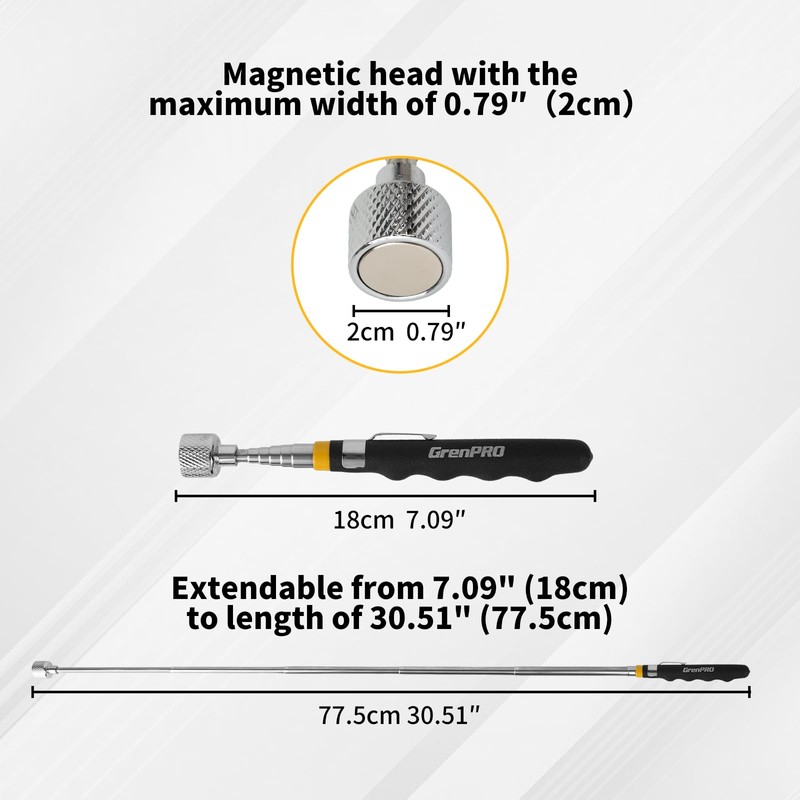 GRENPRO 17" Rolling Magnetic Sweeper with Wheels,8.8 Lbs Pull Force,Telescoping