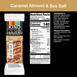 KIND ZERO Added Sugar Bars, Caramel Almond & Sea Salt, Keto Friendly Snacks, Gluten Free, 5g Protein, 5 Count