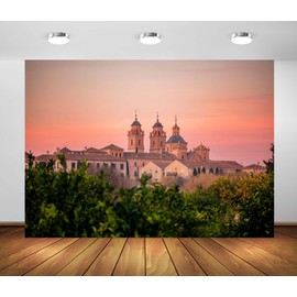 CORFOTO 9x6ft Spain Jerónimos Monastery Photo Backdrop Lemon Orchard View Photography Backdrop Pink Dawn Skyline Backdrop Europe Travel Photo Backdrop Home Decor Photo Booth