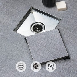 SaniteModar Square Shower Drain 4 inch Comes with Tiled Stealth and 304 Stainless Steel Brushed 2 in 1 Panels. The Shower Drain is Equipped Hair Filters and Threaded Joint with Rubber Seal