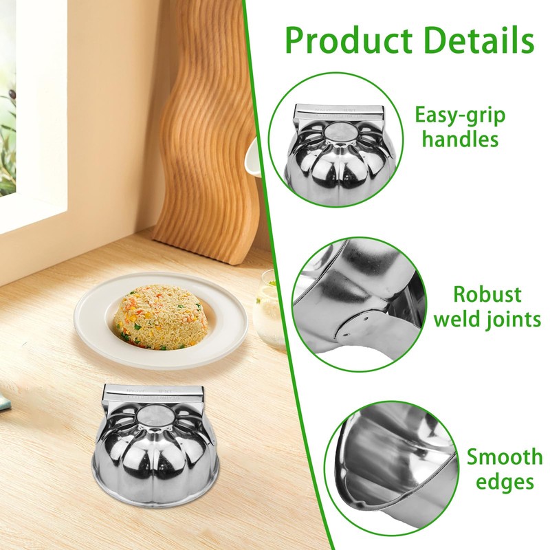 2PCS Rice Mold, Stainless Steel Flower Petal Shape Fired Rice