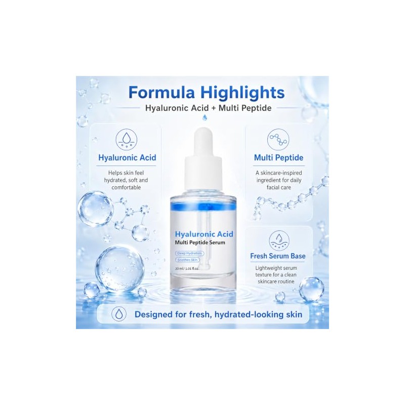 Hyaluronic Acid Serum Face Hydrating PDRN Liquid Peptide Gel Moisturizer